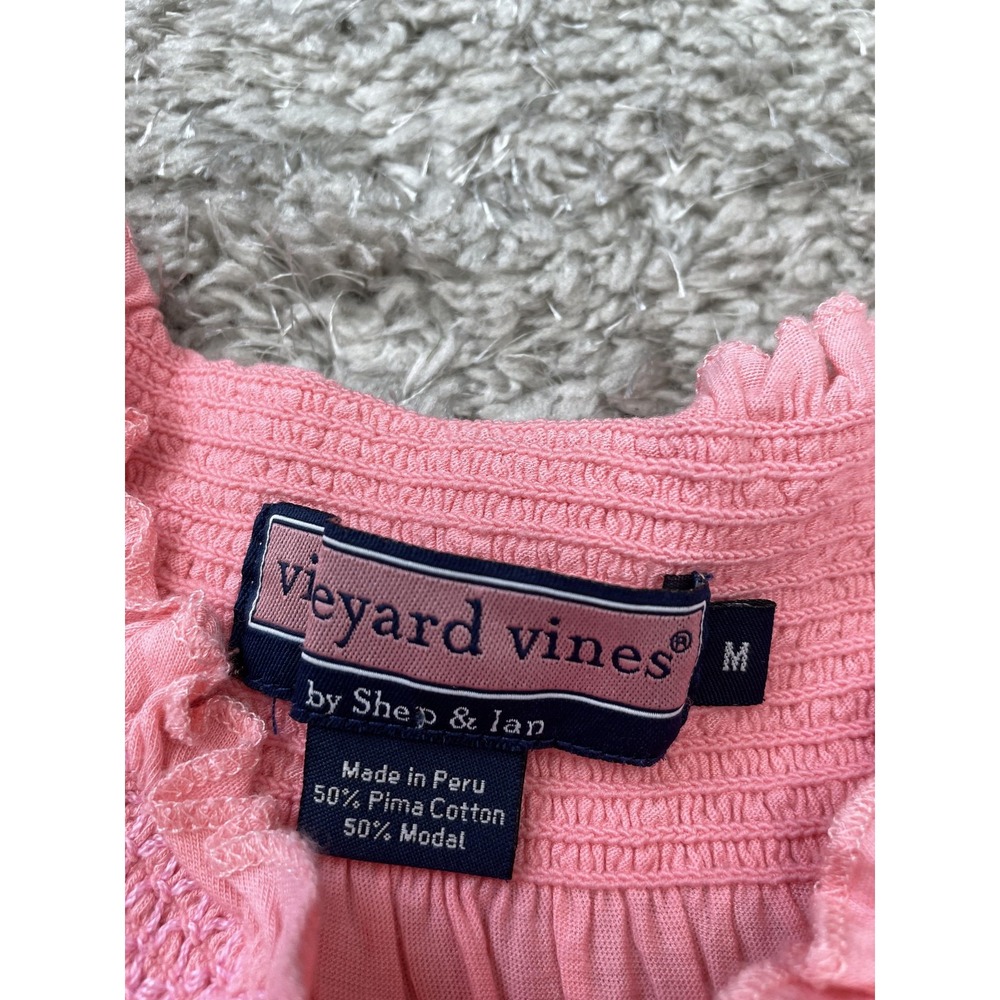 Vineyard Vines Shirt Womens Medium Pink Smocked Ruffle Sleeveless Whale Logo - Picture 5 of 9